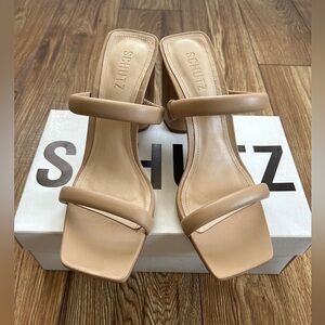 Schutz Ully Nappa Leather Sandals Heels Beige/Nude Women’s Size 8.5 NEW WITH BOX